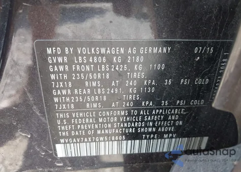 2016 Volkswagen Tiguan Se z USA, uszkodzony, nr VIN WVGAV7AX7GW518605